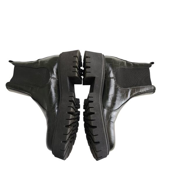 Schuh Womens Avelina Leather Chunky Chelsea Boots Size US 9 Black Croc Leather - Picture 6 of 15
